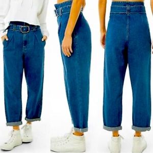 Forever 21 High-Waisted Paperbag Mom Jeans with Belt – Ankle Length (Size 26)